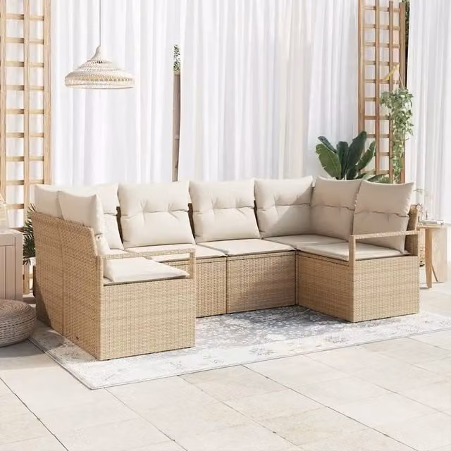 Set di divani da giardino vidaXL in rattan beige con cuscini e tavolino da esterno 6 pezzi