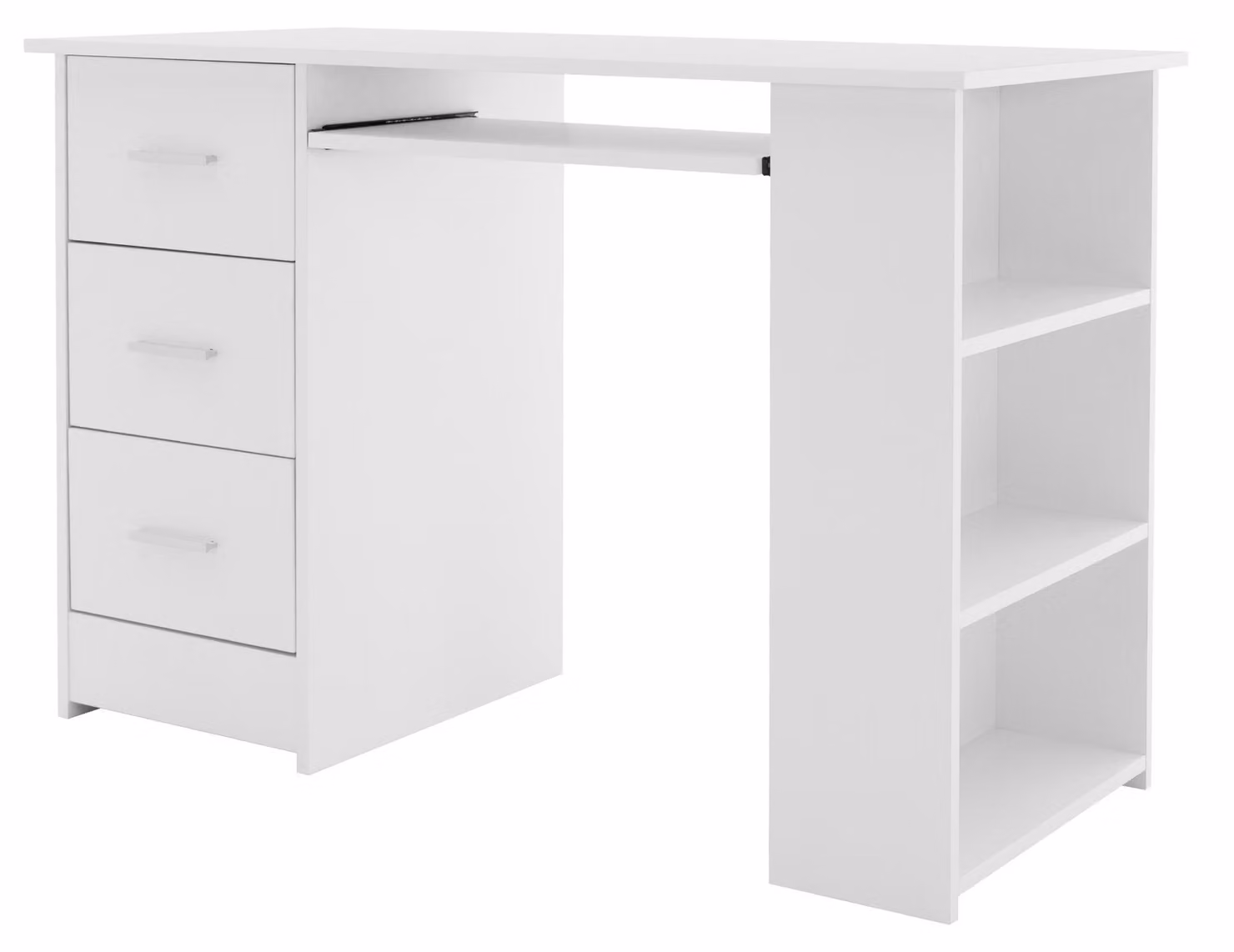 ML-Design scrivania con 3 cassetti, 3 ripiani e cassetto per tastiera, 110x49x75 cm, bianco, spazio di archiviazione, 3 ripiani