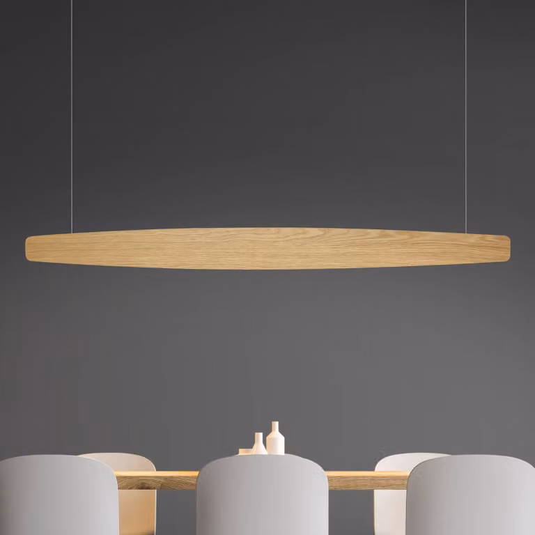 Lampada a sospensione Quitani LED Persida, 148 cm, rovere, 2.700 K Persida Quitani, dimmerabile, Legno chiaro, Soggiorno / Sala da pranzo, Legno, Campagna / Rustiche