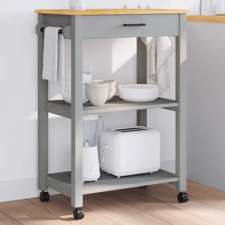 vidaXL Carrello da Cucina MONZA in Legno di Pino Grigio L 60 cm, P 40 cm, H 88,5 cm