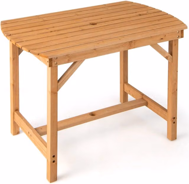 Tavolo da pranzo rettangolare in legno di abete per esterni e giardino, colore marrone, L: 180 cm, P: 60 cm, H: 75 cm