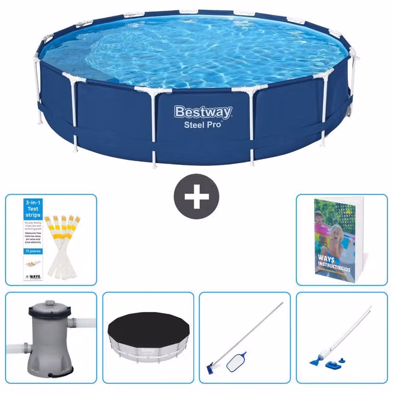 Piscina gonfiabile Bestway Steel Pro, rotonda, dimensioni 396x84 cm, composta da 5 parti, modello S257