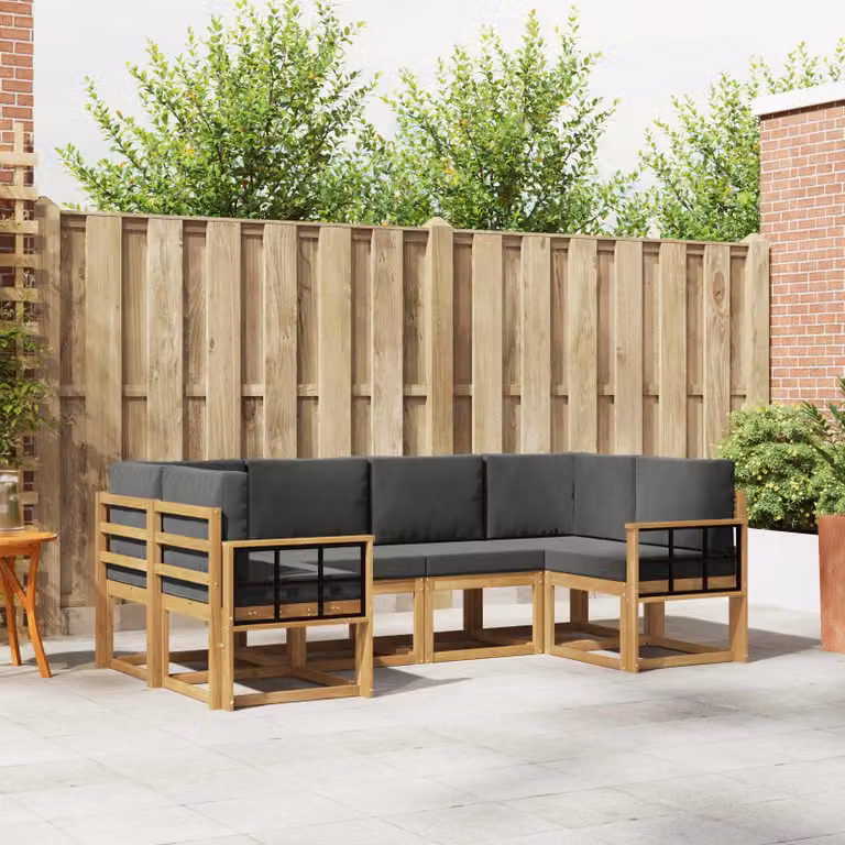 Set di divani da esterno vidaXL 6 pz in legno di acacia, Bianco e Antracite