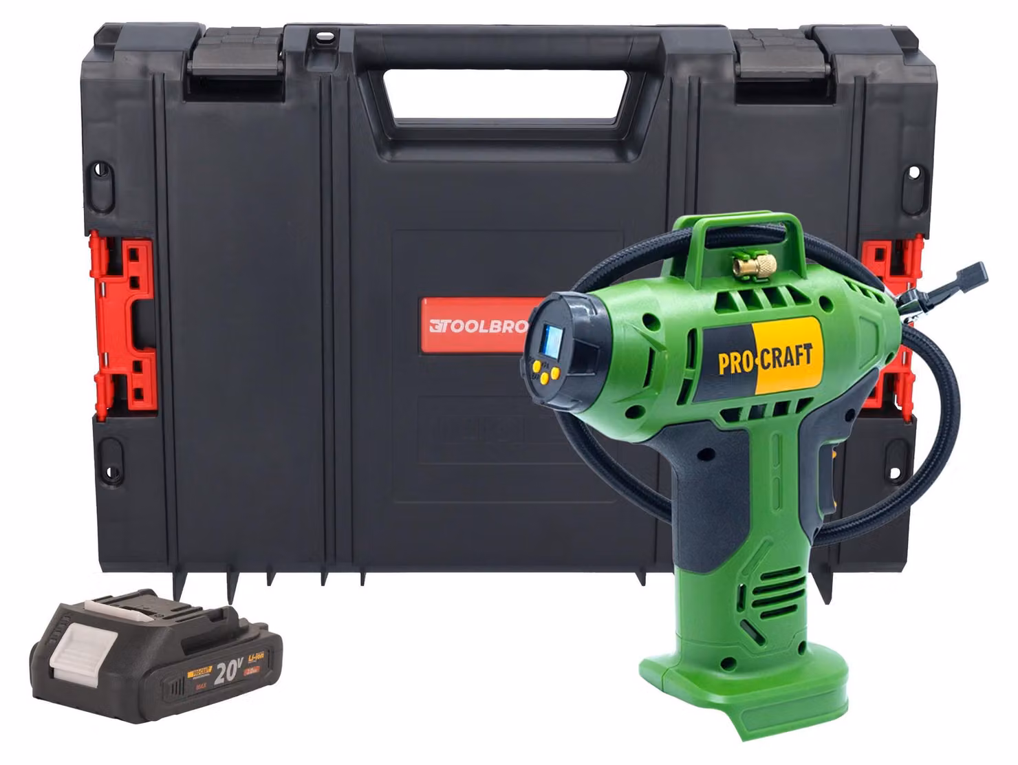 Compressore a batteria Procraft LK20 20 V 11 bar + 1x batteria 2,0 Ah + valigetta portautensili RHINO - senza caricabatterie