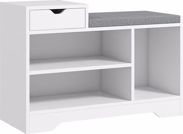 Mobile e baule porta scarpe HOMCOM in MDF bianco con 1 cassetto e 3 scomparti, L: 76,5 cm, P: 30 cm, H: 52 cm