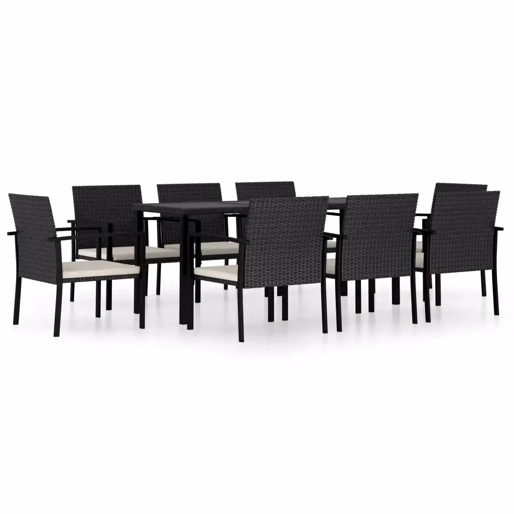 Set da pranzo da giardino vidaXL in polyrattan nero e beige con 9 pezzi – 2