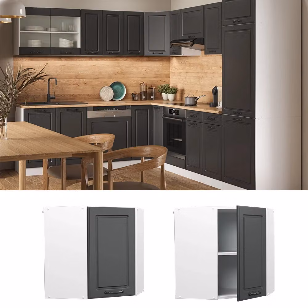 Mobile angolare da cucina R-Line Vicco in stile rustico, colore antracite e bianco, L: 57 cm, P: 31 cm, H: 60 cm – 2