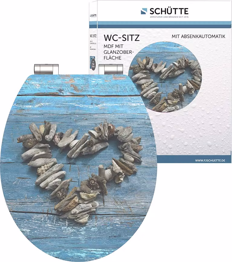 SCHÜTTE Sedile per WC SHELL HEART HG con anima in legno in MDF Sedile per WC con chiusura silenziosa Stampato con motivo