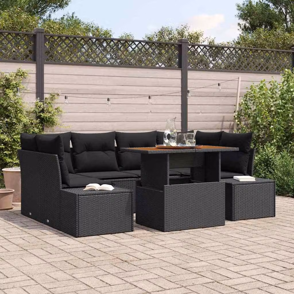 Maison Exclusive - Set da giardino composto da 7 pezzi, divano, in rattan sintetico nero