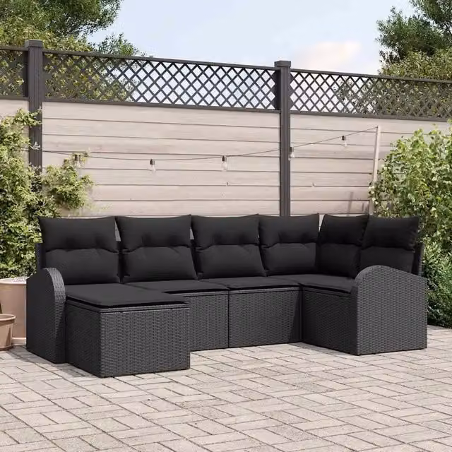Set Divano da Giardino 6 pz Nero polyrattan 3346113