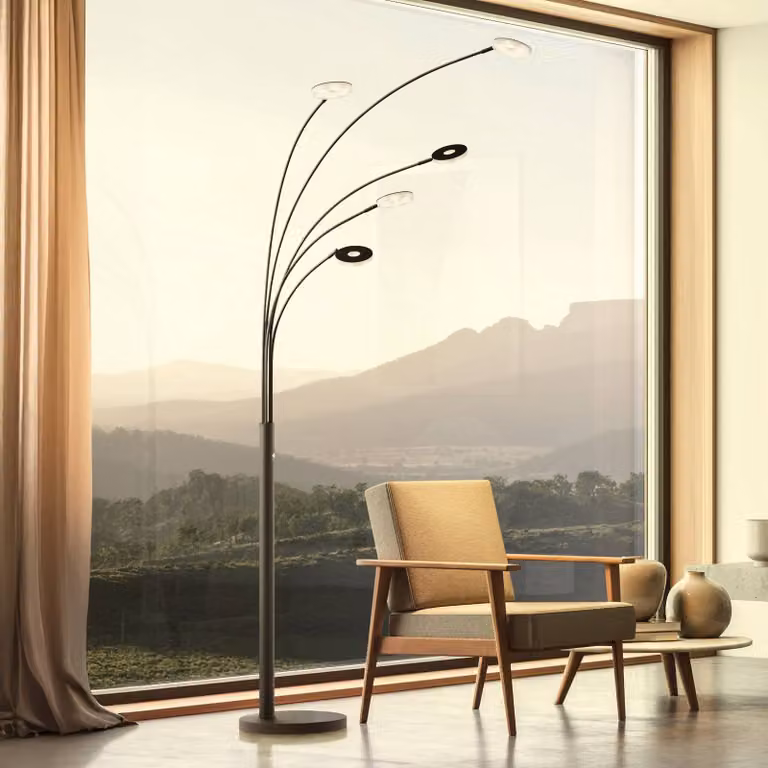 FISCHER & HONSEL Lampada da terra a LED Dent, dimmerabile, Nero, Soggiorno / Sala da pranzo, Metallo, Moderno, Lampada LED da terra