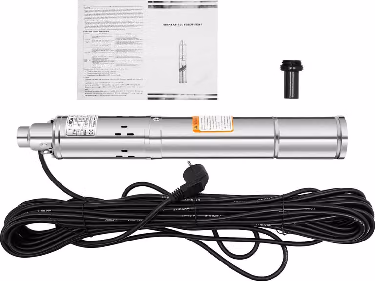 Pompa per pozzi profondi - Pompa sommersa - Portata 1600 L/h - Potenza 0,25 kW - Diametro 7,6 cm - Cavo 20 m - Spina UE - 220 V 50 Hz - Argento