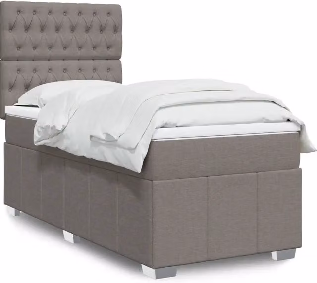 Letto Ibrido vidaXL con Giroletto a Molle e Materasso in Tessuto, Colori Beige, Bianco e Grigio, L/P: 100 x 200 cm