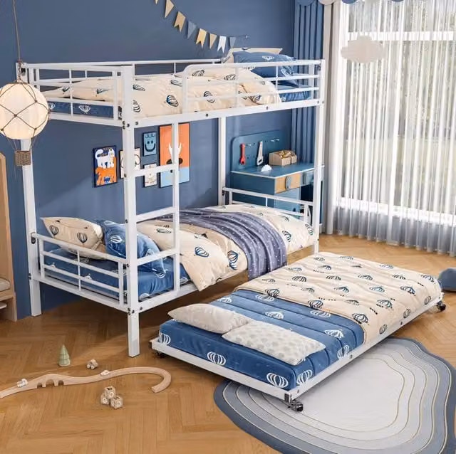 Letto a castello 90x200 cm con letto estraibile in metallo bianco