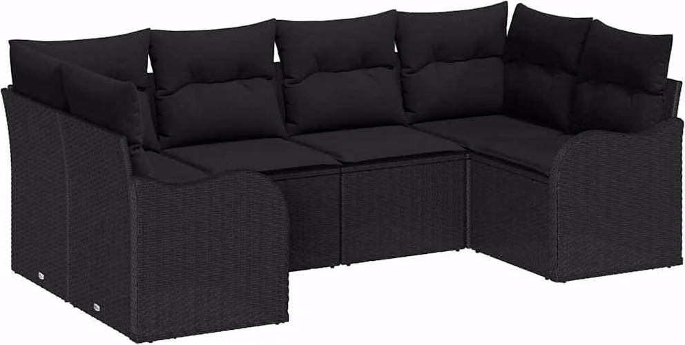 Set Divano da Giardino con cuscino 6 pcs Nero Poly Rattan