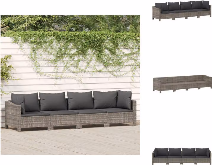 vidaXL set 4 pezzi con cuscini in poly rattan grigio - Set di mobili da giardino