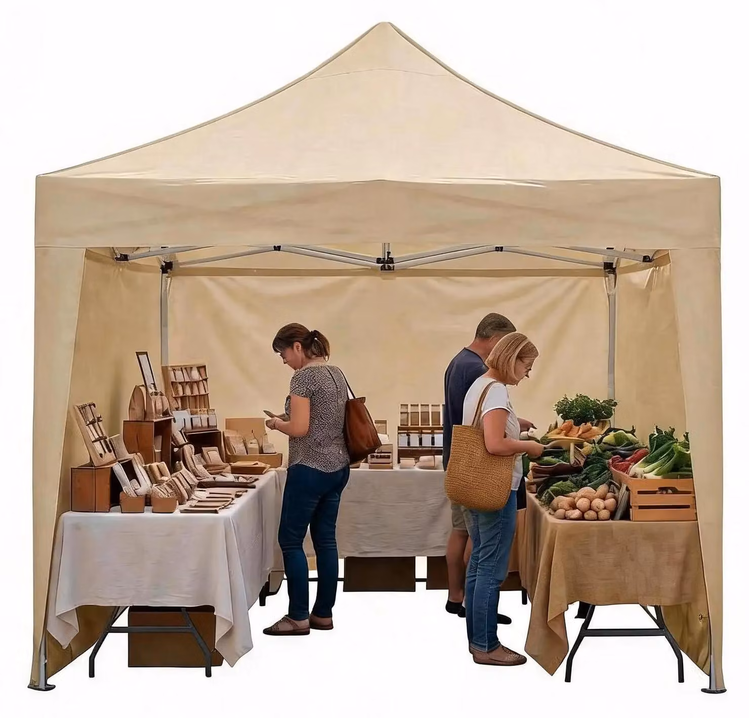 Tenda pop-up pieghevole 3x3 metri - tenda per eventi e attività commerciali - montaggio rapido da parte di una sola persona - tessuto Oxford 600D impermeabile - altezza regolabile - con borsa per il trasporto e sacchi di sabbia - color kaki