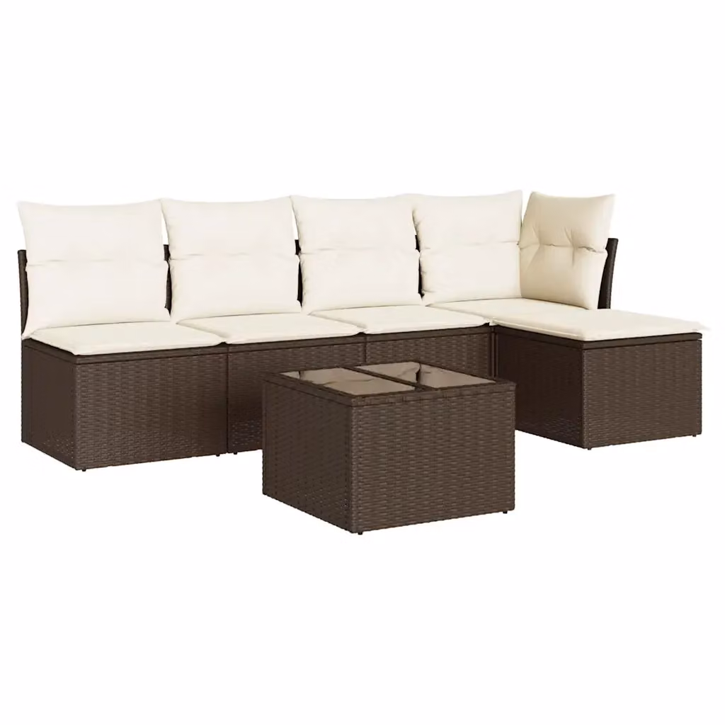 vidaXL Set Divano da Giardino 6 pz in Polyrattan Marrone con Cuscini e Tavolino da Caffè – 2