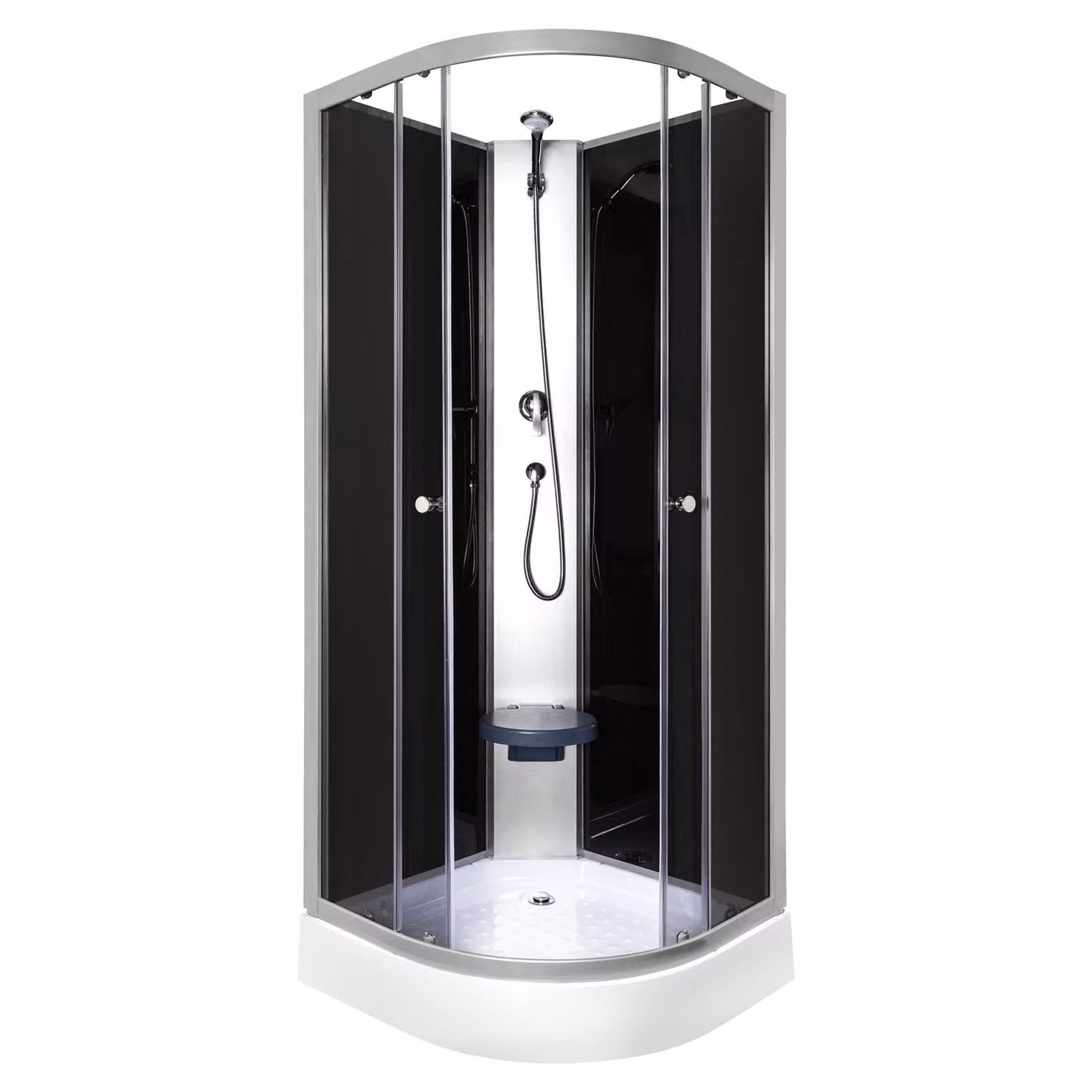 Cabina doccia 80X80X205 Cm / 4Mm; 4 ondulazioni Con sedile, alluminio / nero satinato Evora