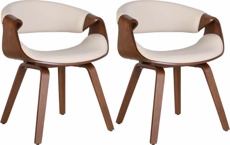 set di 2 sedie da pranzo - sedie comode - schienale di sostegno | Colore: rovere/crema | Materiale: Pelle finta