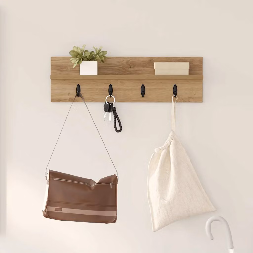 Appendiabiti a muro moderno vidaXL in legno color rovere marrone con ganci distribuiti