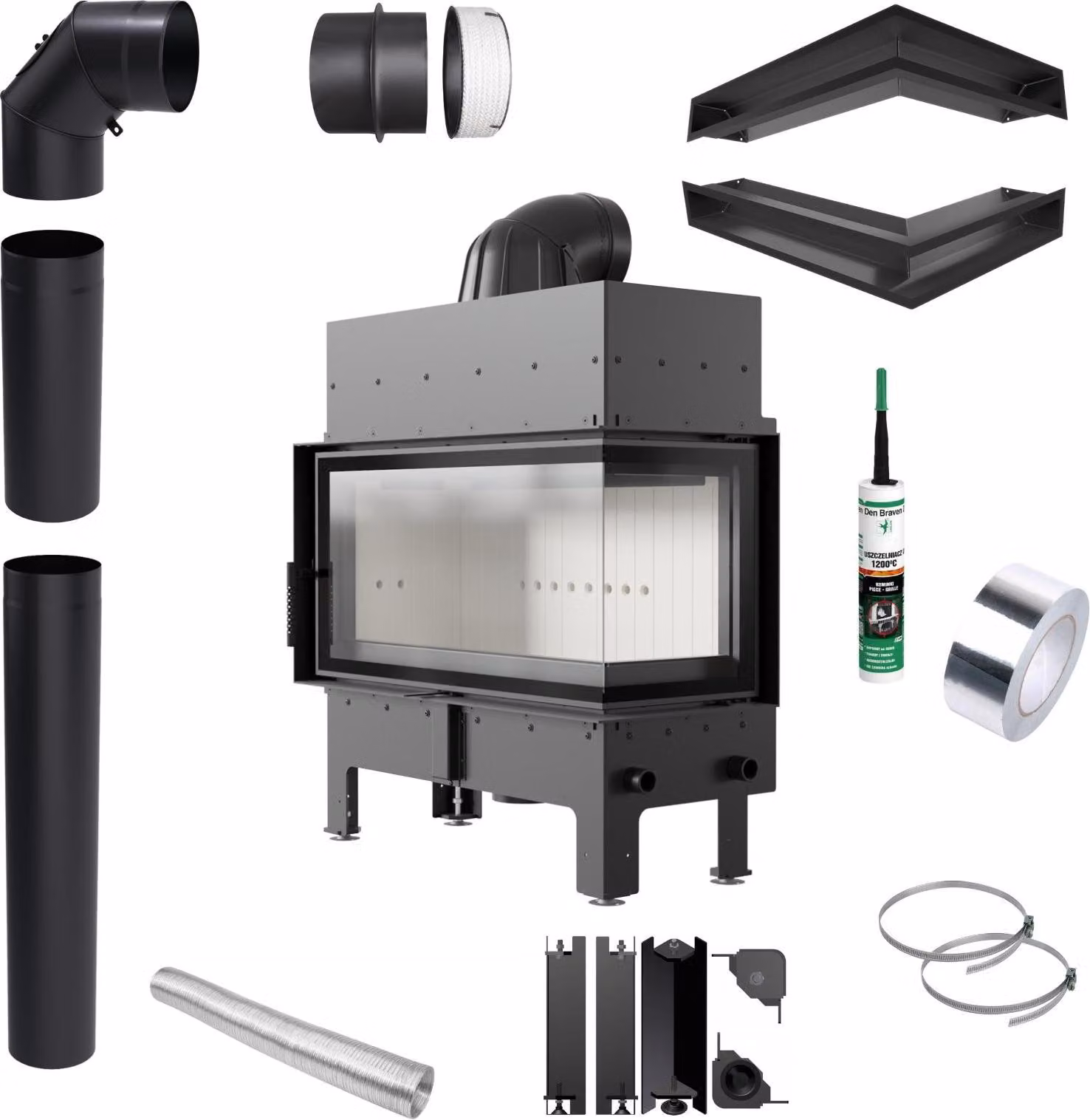 Inserto per caminetto KRATKI FLOKI L angolo destro 12 kW kit di montaggio con molla porta