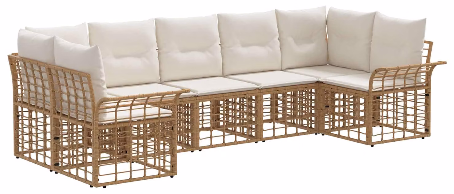 Set di divani da esterno 7 pcs Naturale e Bianco Crema