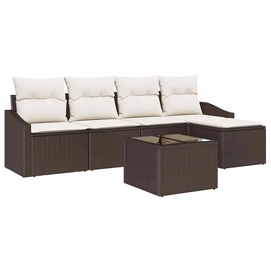 Set di divani da giardino vidaXL in rattan marrone con cuscini e tavolino da esterno – 2