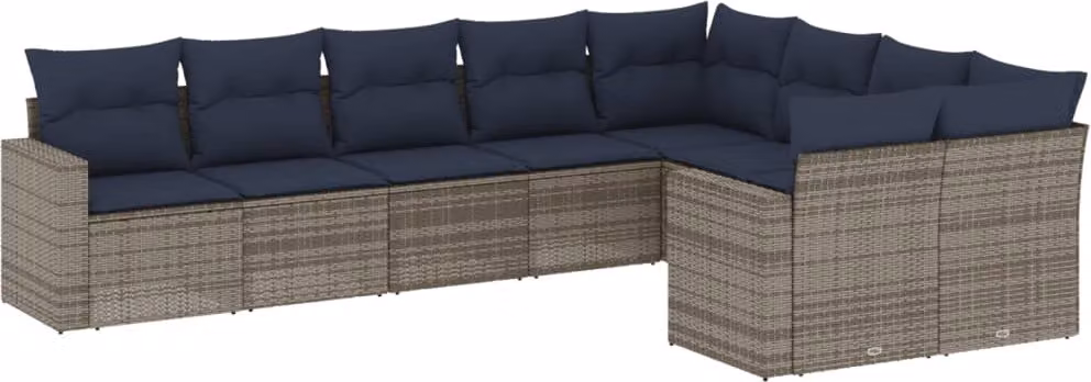Set Divani da Giardino 9 pz con Cuscini Grigio in Polyrattan