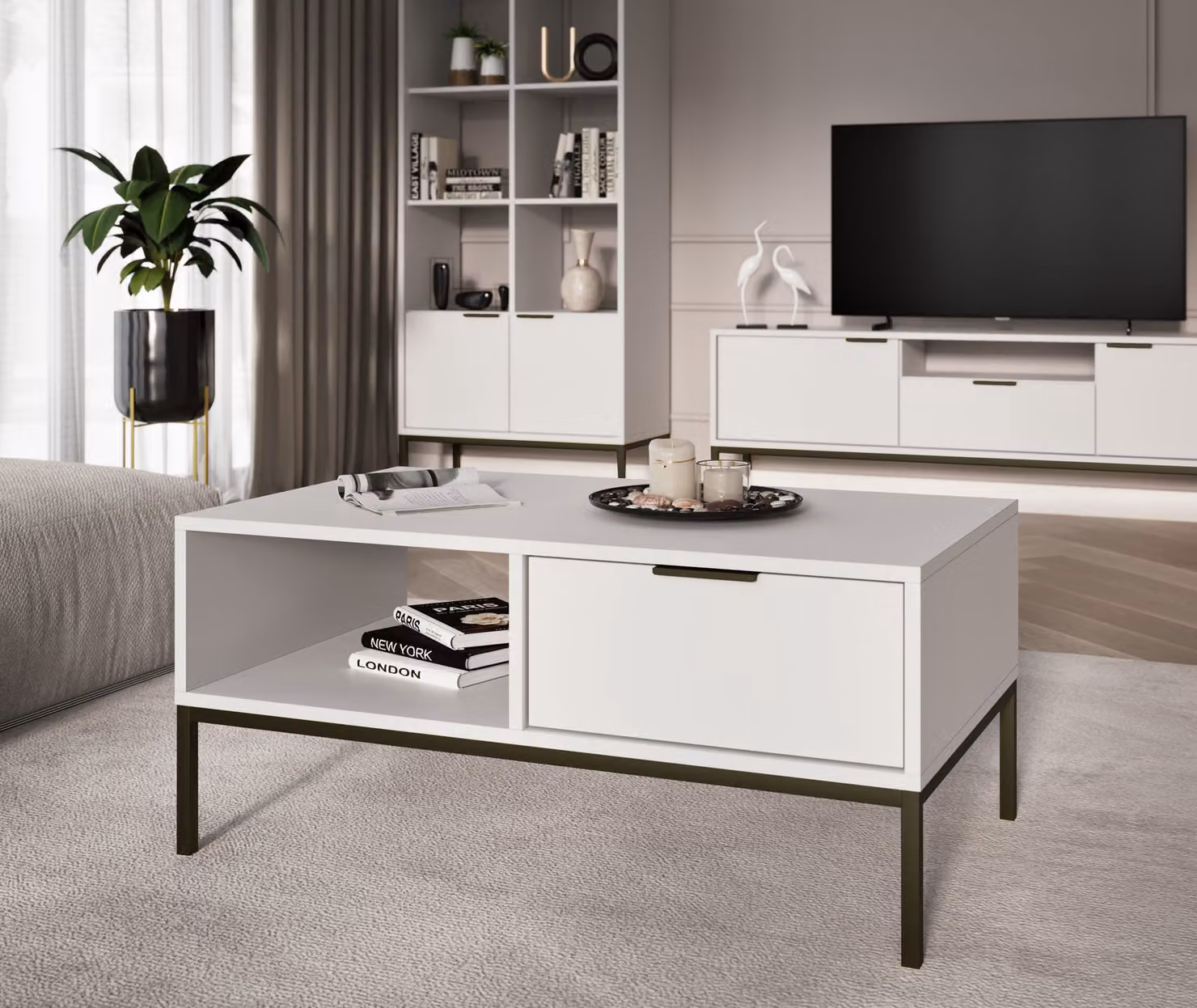 Tavolino Austin - tavolino da salotto moderno con cassetto e ripiano, 80x60x45 / 100x60x45 cm
