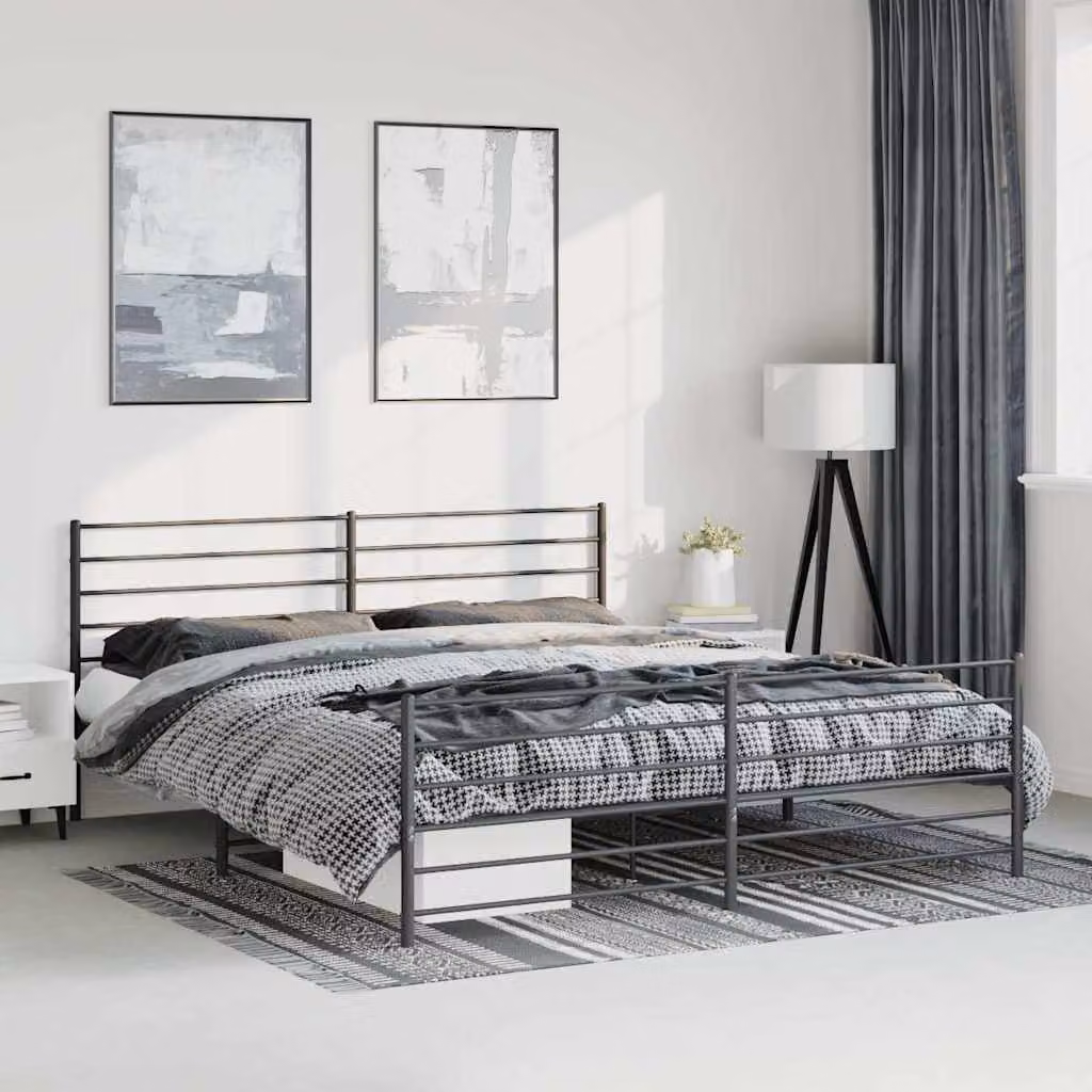 vidaXL Giroletto con Testiera e Pediera in Metallo Nero L: 198 cm, P: 207 cm, H: 90 cm
