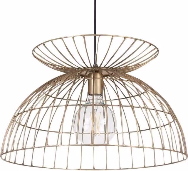 Lampadario a sospensione BELIANI in ferro e ottone color oro con paralume a gabbia ovale stile moderno