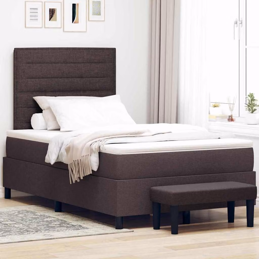 Maison Exclusive - Letto boxspring con testiera, marrone scuro, 120 x 190 cm, rivestimento in tessuto