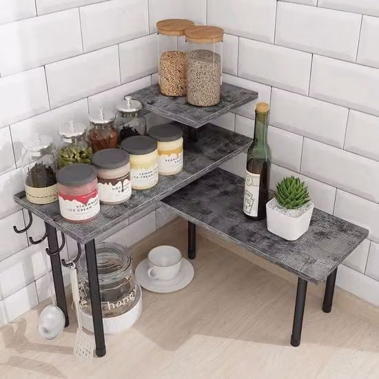 Organizzatore di angolo spazievitore per cucina e bagno - 3 strati pannello in legno con finitura rustica