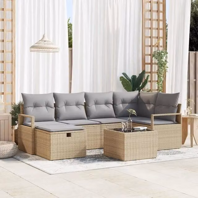Set di divani 7 pz 6-Numero di posti Beige e Grigio Chiaro 3359189