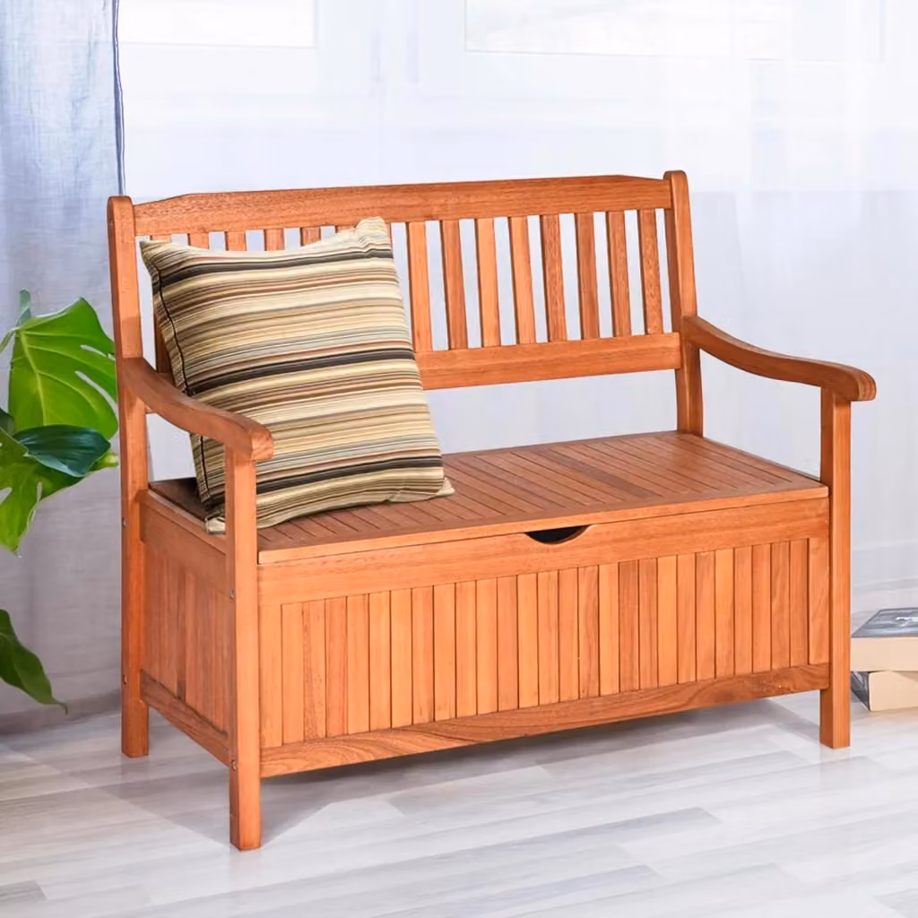 Panchina da Giardino con Contenitore in Legno di Acacia Marrone COSTWAY per 2 Persone, L: 107 cm, P: 59 cm, H: 90 cm – 2