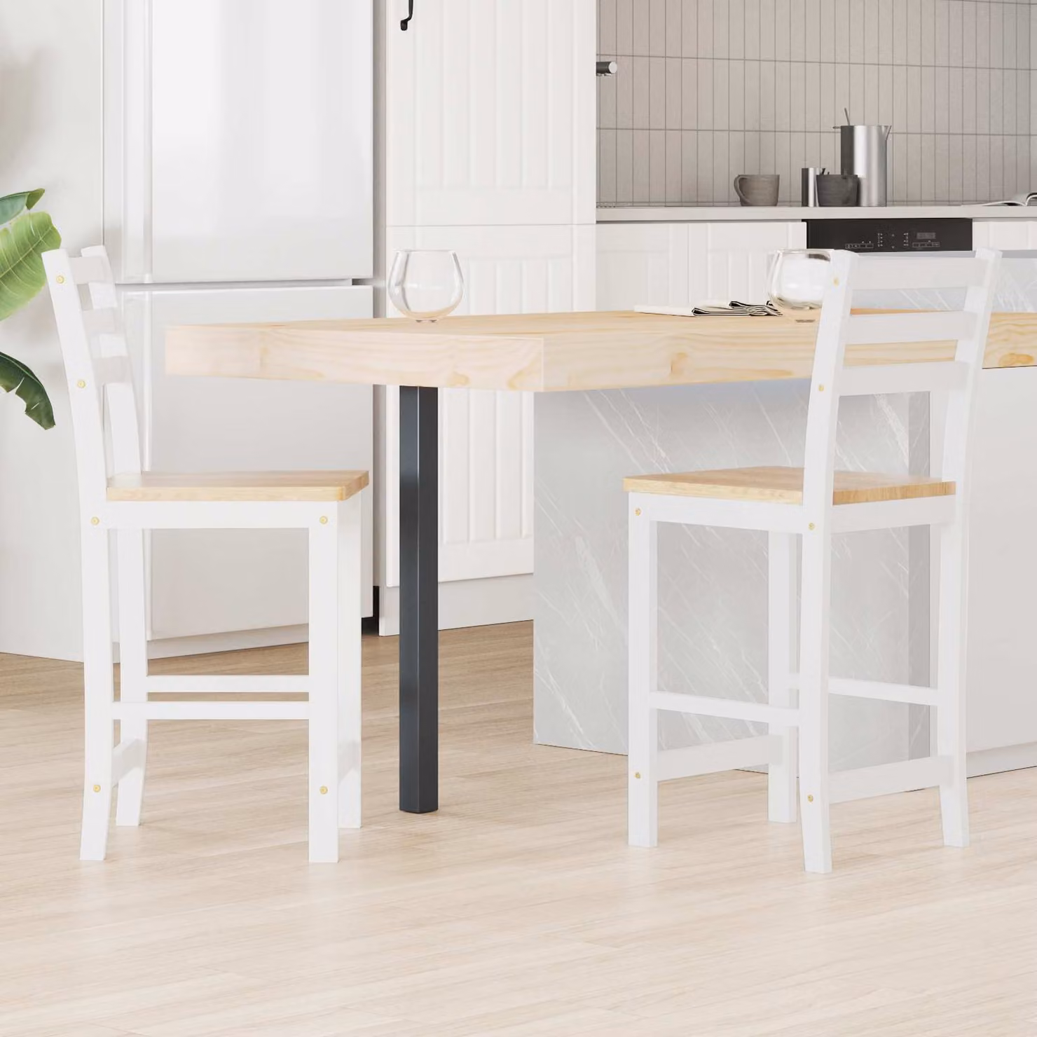 Set di 2 sedie da pranzo moderne vidaXL in legno di gomma bianco