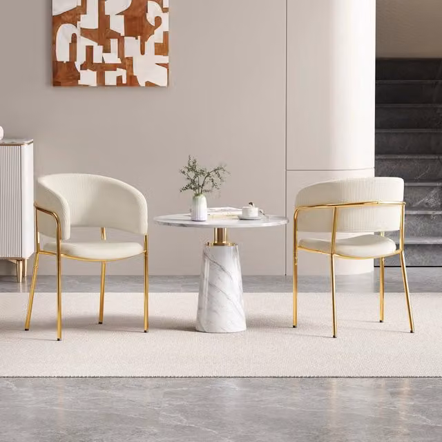 Sedia da pranzo minimalista OKWISH in velluto a coste beige con struttura stabile per casa o ufficio – 1
