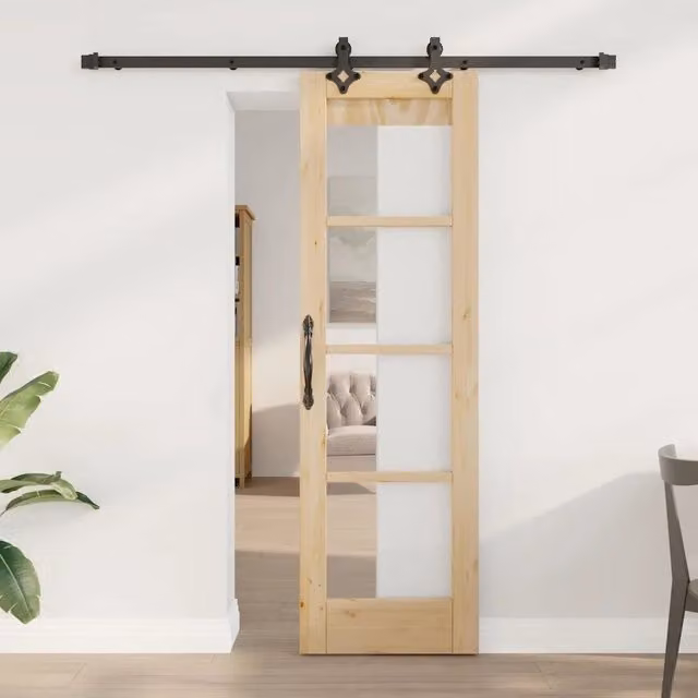 Porta scorrevole moderna vidaXL ORKDAL in legno e vetro, Colore: Marrone, Nero e Trasparente, L: 61 cm, H: 198,5 cm