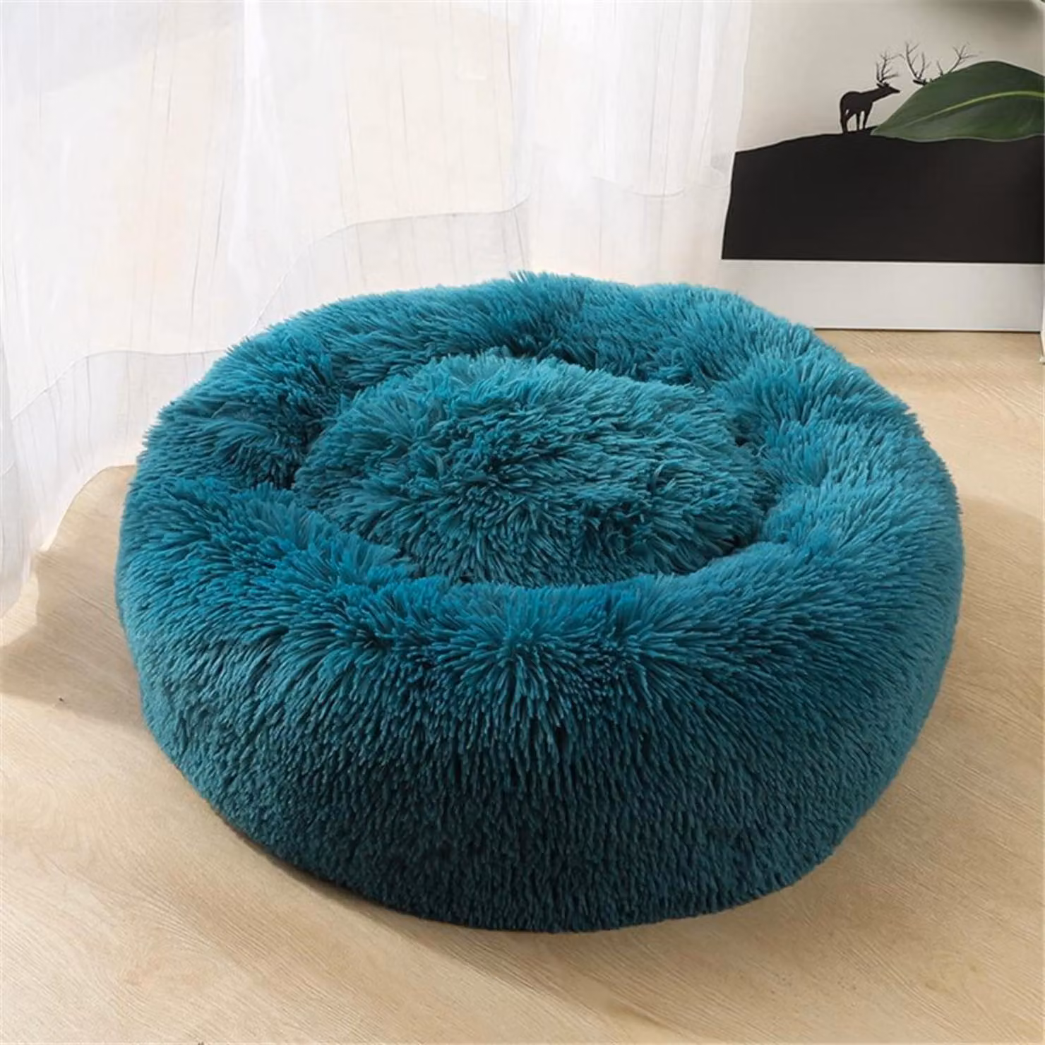 Cuccia per cani, cuccia per gatti, morbida, rotonda, in peluche, 90 cm, color grigio scuro