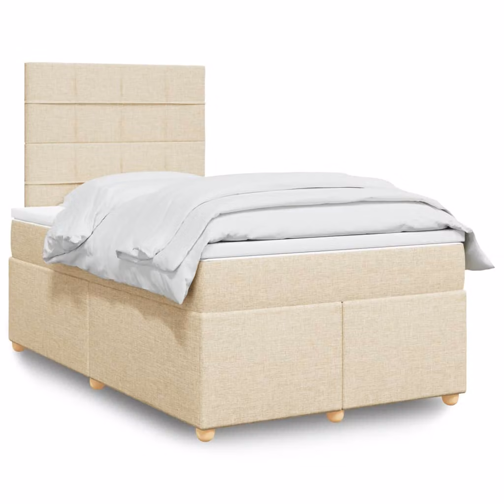 vidaXL Giroletto a Molle Ibrido con Materasso a Tasche in Tessuto Beige e Bianco L/P/H: 120 x 190 cm