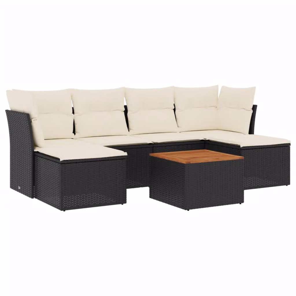 Set Divani da Giardino con Cuscini 7pz Nero Polyrattan