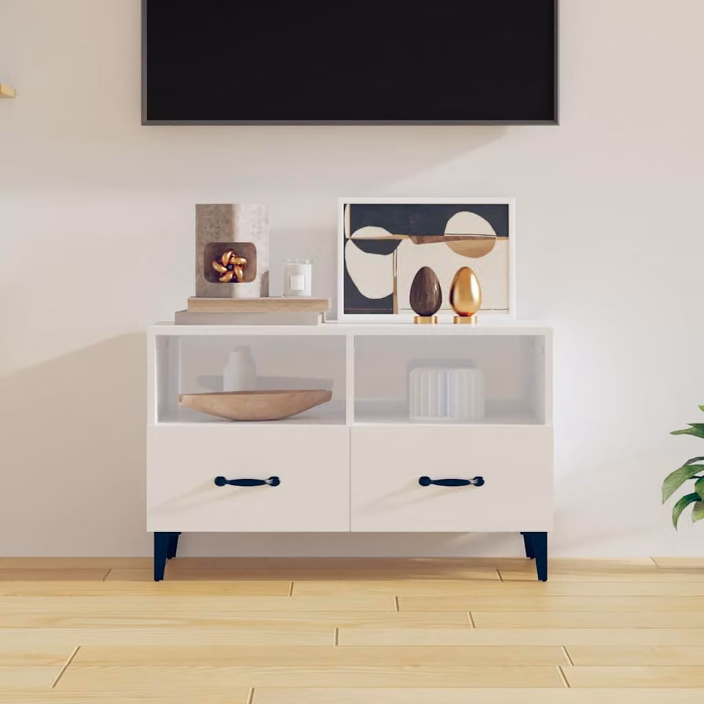 vidaXL Mobile Porta TV Bianco Lucido in Legno e Metallo L 80 cm x P 36 cm x H 50 cm
