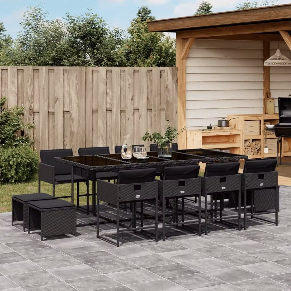 Maison Exclusive - Set da Pranzo da Giardino 13pz con Cuscini Nero in Polyrattan