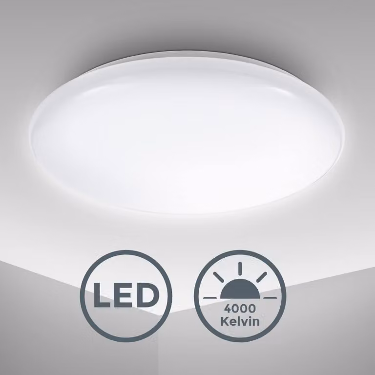 Plafoniera LED, luce bianca naturale 4000K, 1200 Lm, LED integrati 12W, diametro 28cm, lampada da soffitto moderna per cucina, salotto o camera da letto, per illuminazione di interni IP20, 230V