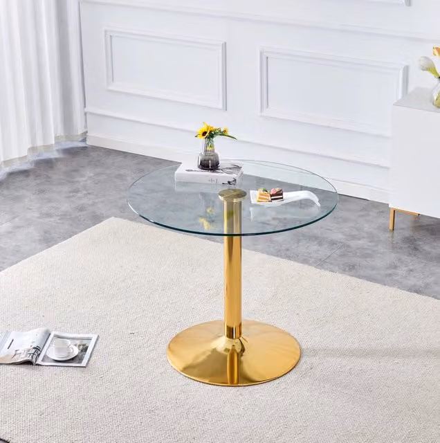 Tavolo da bar ULEVR ?85 cm in vetro temperato trasparente con base in metallo dorato, altezza 76 cm