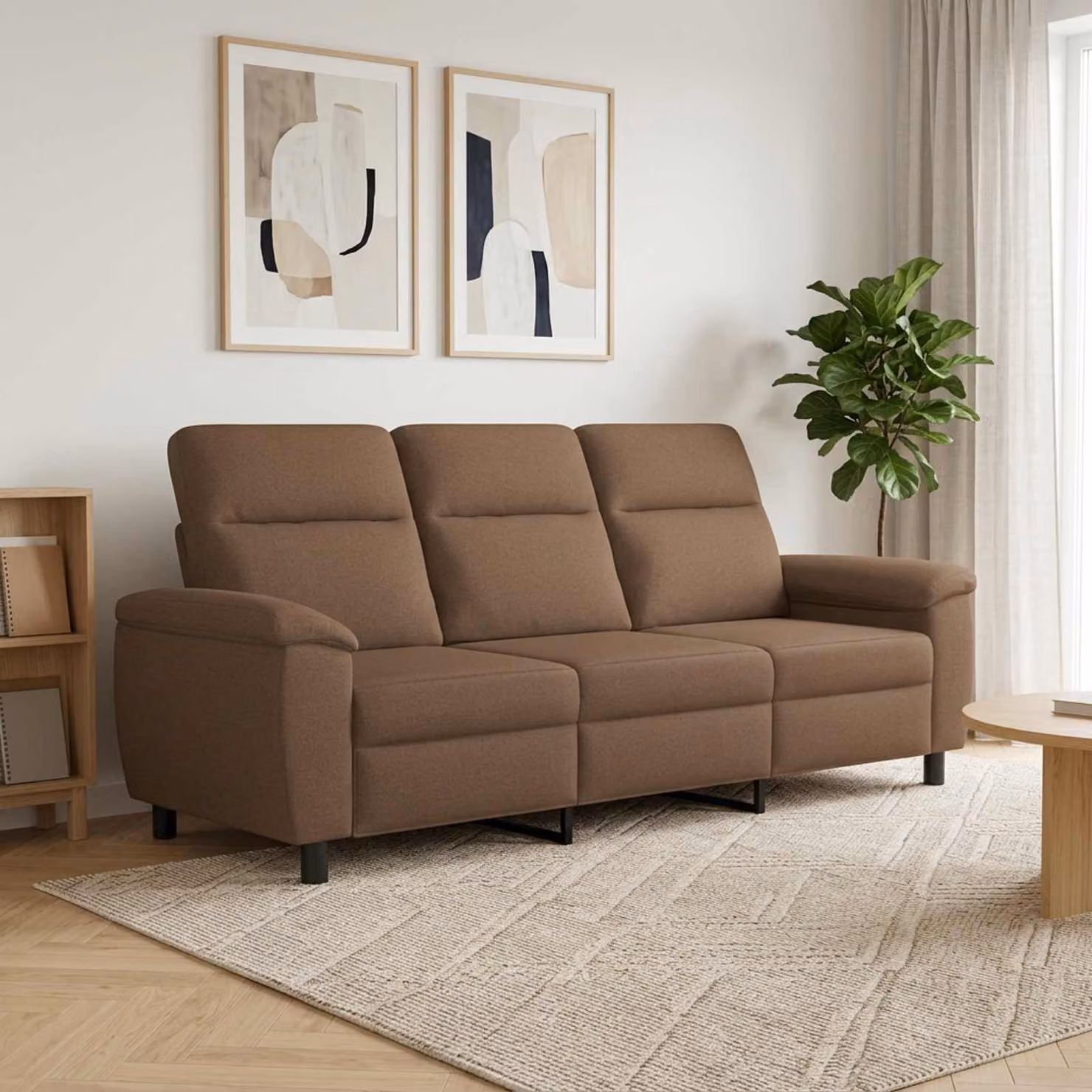 vidaXL Divano Moderno in Tessuto Marrone e Nero con Struttura in Metallo L: 214 cm, P: 90 cm, H: 95 cm