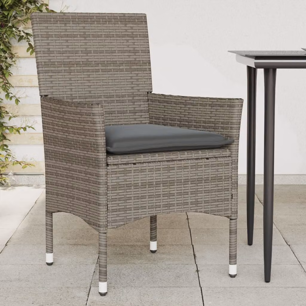 Set di 2 sedie da giardino vidaXL in polyrattan grigie con cuscini e braccioli