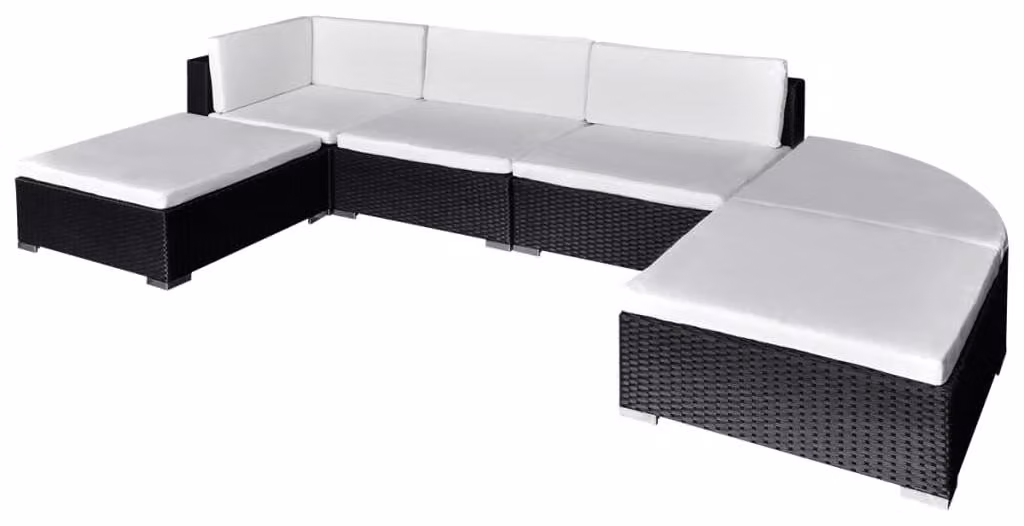 vidaXL Set di 6 pezzi da giardino con cuscini in polirattan nero