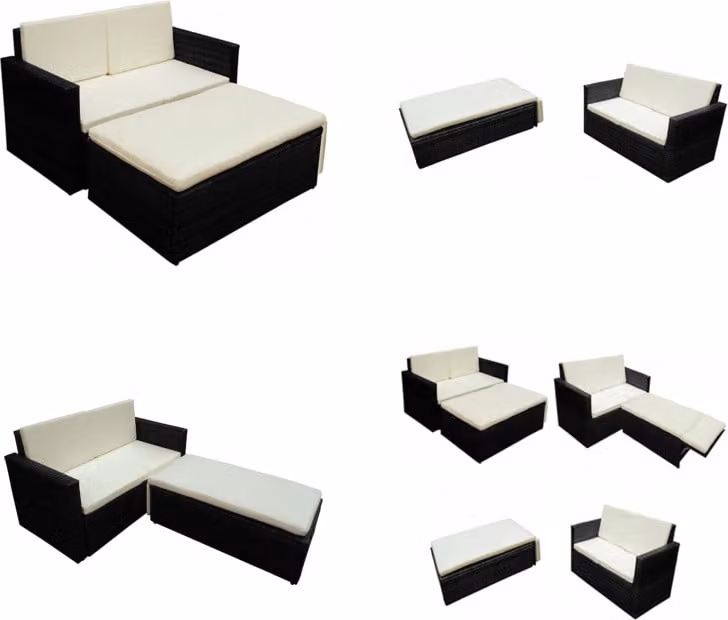 vidaXL set salotto da giardino 2 pezzi con cuscini in poly rattan nero - set da giardino - set da giardino - divano da giardino - divani da giardino